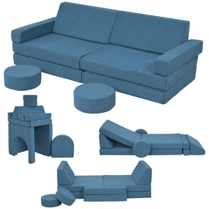 12 Piece Modular Kids Play Sofa Set, Blue