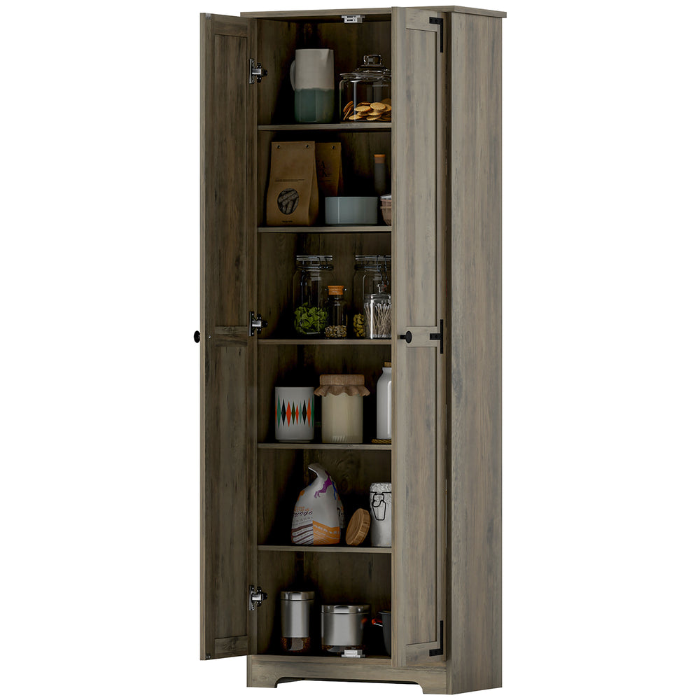 67" Farmhouse Style Storage Cabinet with 2 Doors and Adjustable Shelves, Distressed Gray
