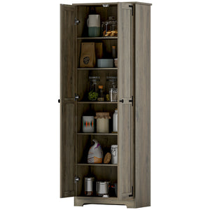 67" Farmhouse Style Storage Cabinet with 2 Doors and Adjustable Shelves, Distressed Gray
