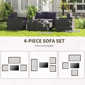 Outdoor furniture set with table, wicker furniture, loveseat and 2 chairs, gray