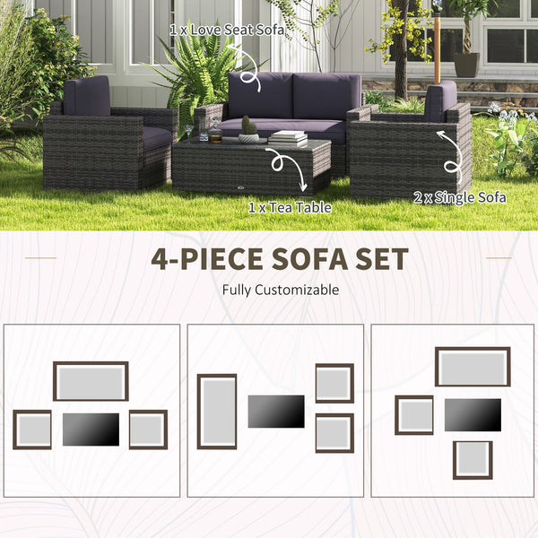 Outdoor furniture set with table, wicker furniture, loveseat and 2 chairs, gray