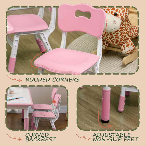 Children's table and 4 chairs set, pink