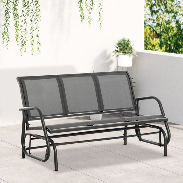 3-seater outdoor rocking chair, steel frame, fabric seat, gray