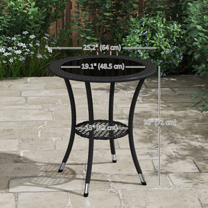 Outdoor rattan dining table with 2-tier storage shelf, black