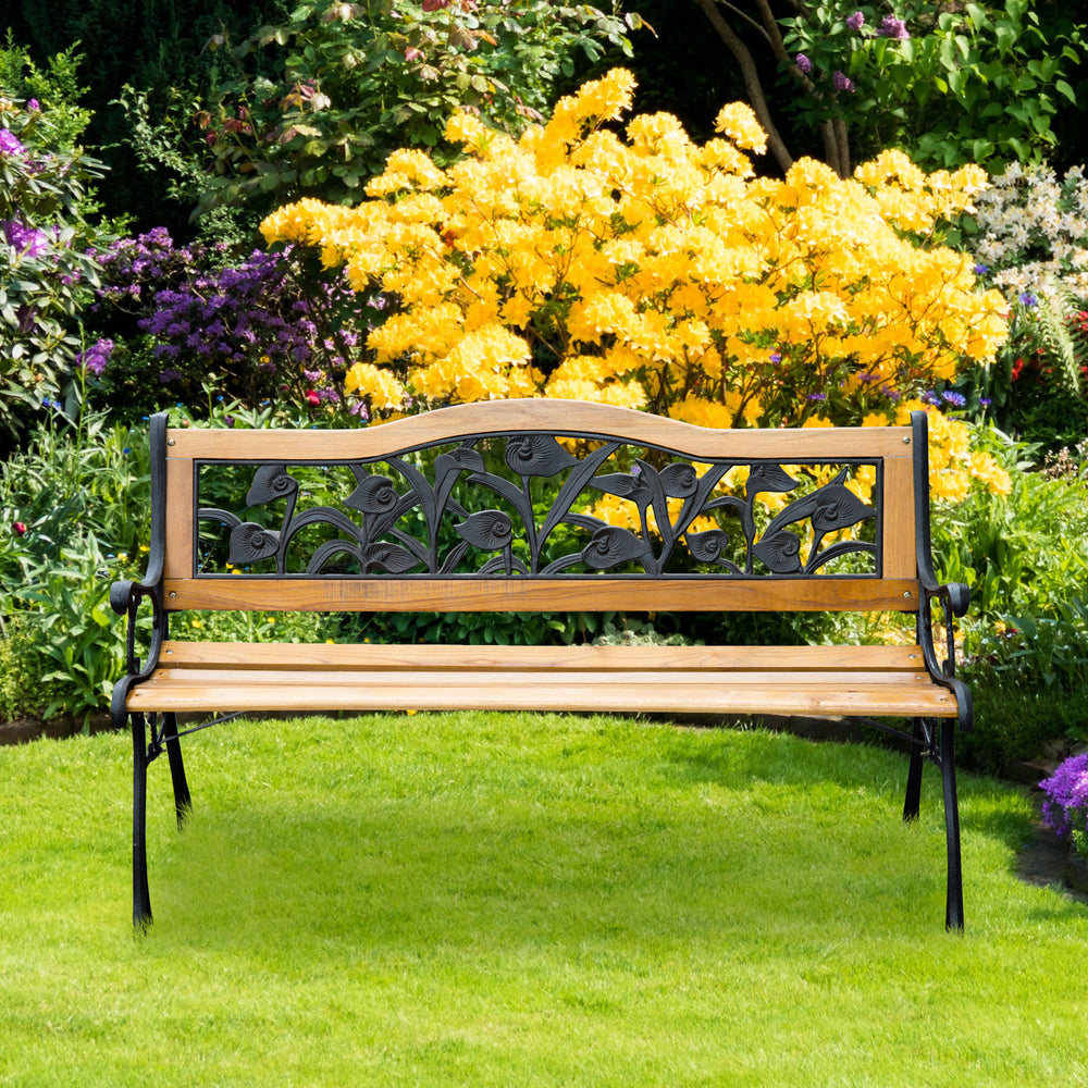 50" 2-seater garden bench, cast iron/wood, natural