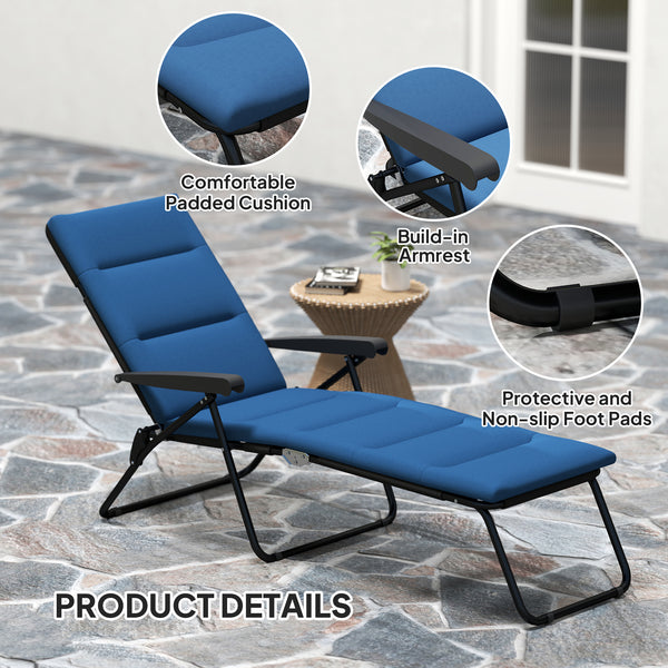 Reclining lounge chair with 6-position adjustable backrest, blue