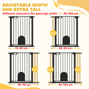 Extra Wide Pet Gate 30-41" with Small Door, Pressure Fit for Stairs, Black