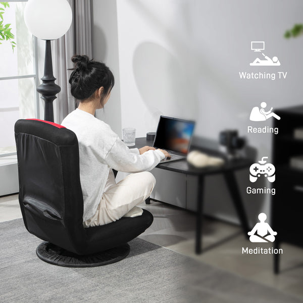 360 Degree Swivel Folding Floor Chair, 6 Position Adjustable, Red