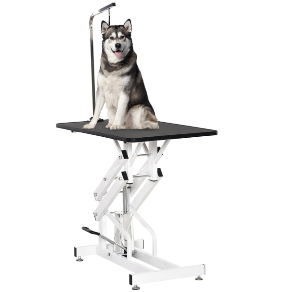 Adjustable Height Pet Grooming Table with Arm, Leash, and Non-Slip Surface, Black