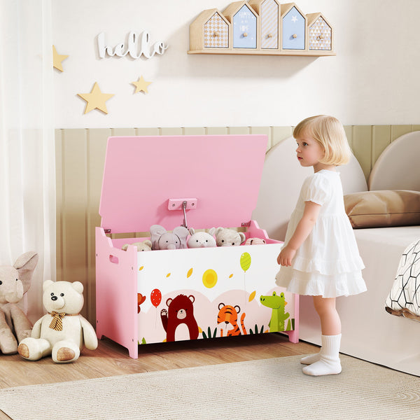 Storage chest with lid and safety hinges, pink