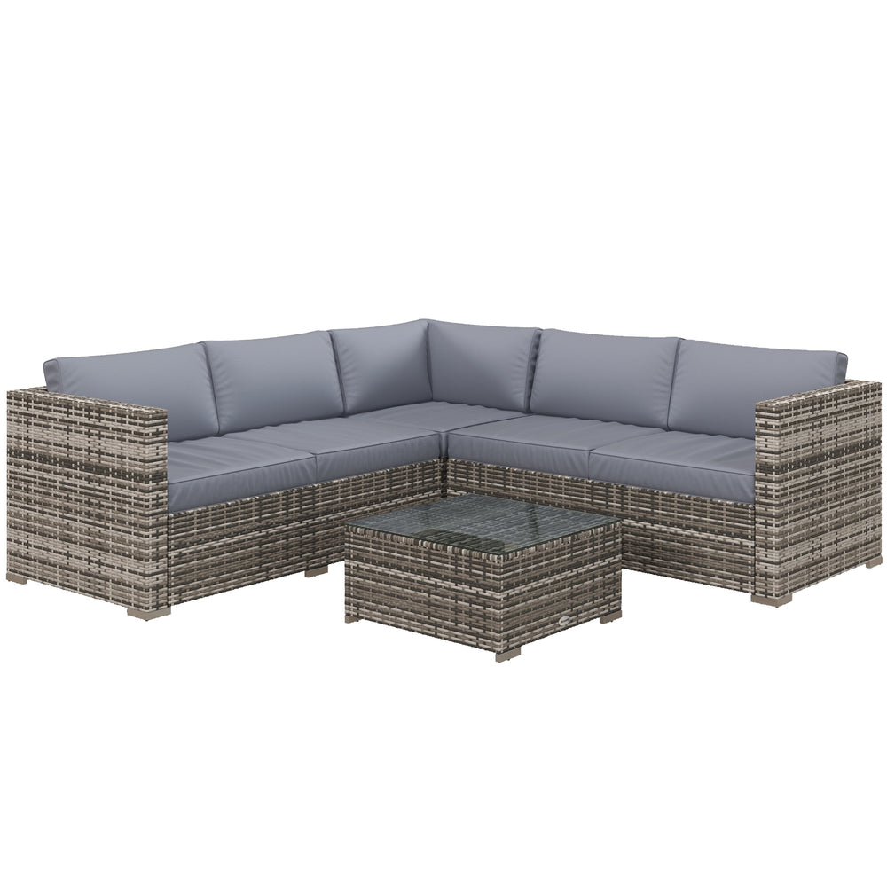 4 Pieces Rattan Wicker Outdoor Conversation Furniture Set w/ Corner Sofa Loveseats Coffee Table Cushions, Grey