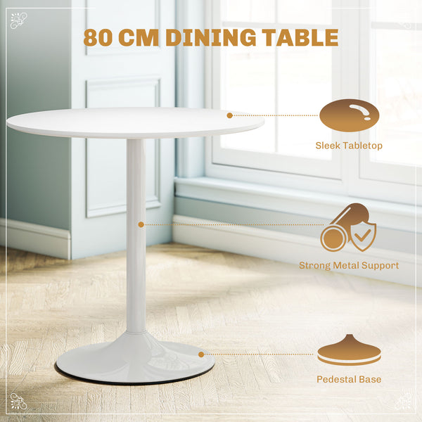 Round dining table set for 4 people for small spaces, apartment, white