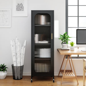 Narrow 5-tier metal storage cabinet with adjustable shelves - Black