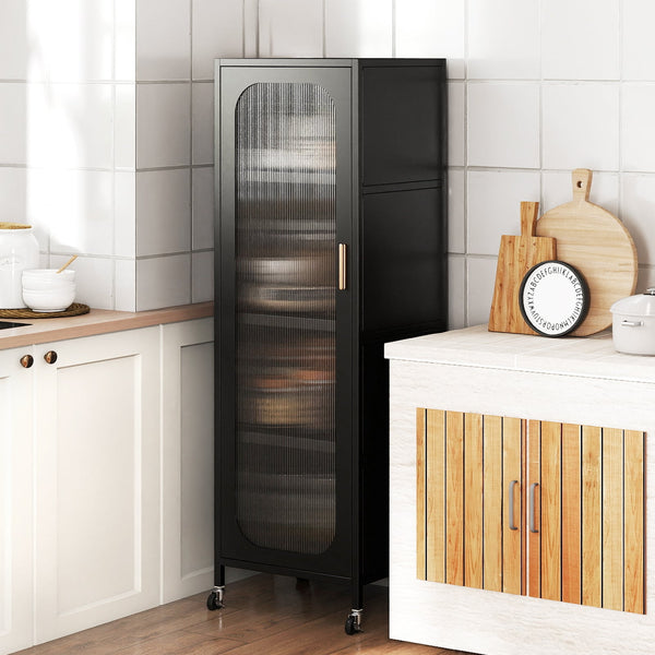 Narrow 5-tier metal storage cabinet with adjustable shelves - Black