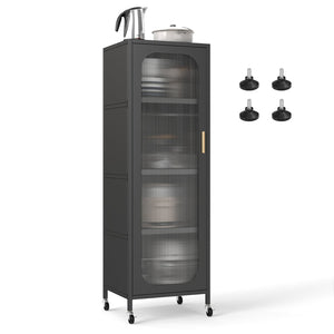 Narrow 5-tier metal storage cabinet with adjustable shelves - Black