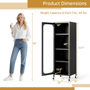 Narrow 5-tier metal storage cabinet with adjustable shelves - Black