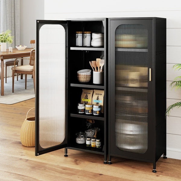 Narrow 5-tier metal storage cabinet with adjustable shelves - Black