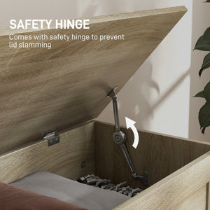 Storage trunk with safety hinge, natural wood look