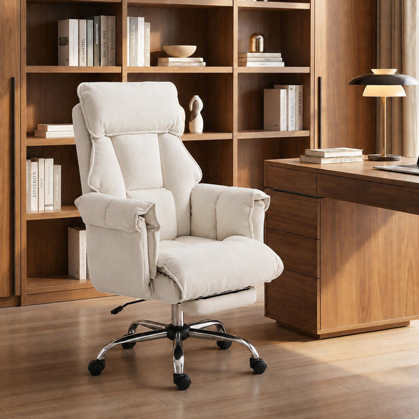 Reclining office chair with footrest, cream