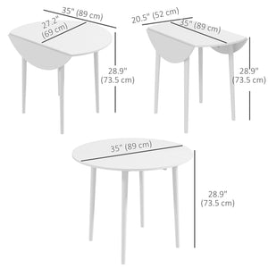 Round drop-leaf kitchen table for small spaces, aged white