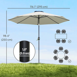 9.7-foot round parasol with crank and tilt, light gray