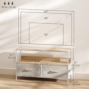 Cabinet with charging station and open shelf for 47-inch TV, oak