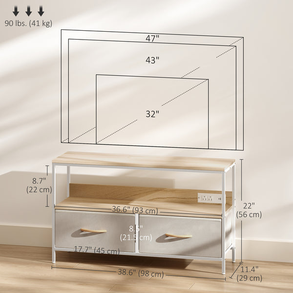 Cabinet with charging station and open shelf for 47-inch TV, oak