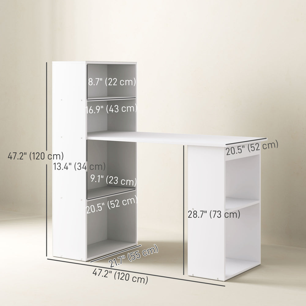 Modern computer desk with storage shelves, white