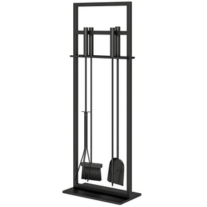 5-piece fireplace tool set with stand, shovel, brush, poker, and tongs – Black