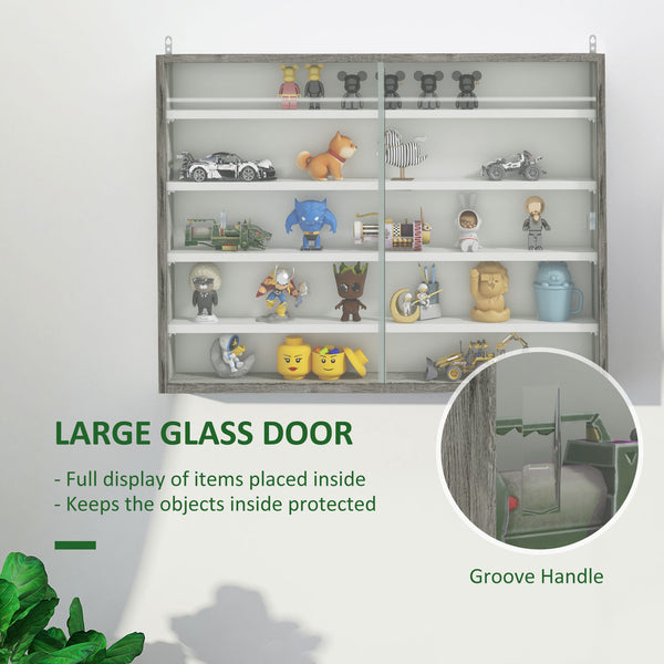 5-Tier Glass Display Cabinet with 2 Glass Doors and 4 Adjustable Shelves, White