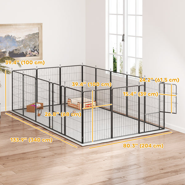 16-Panel Dog Playpen with Straps, Portable &amp; Self-Assembly, for Large Dogs, 99cm Height
