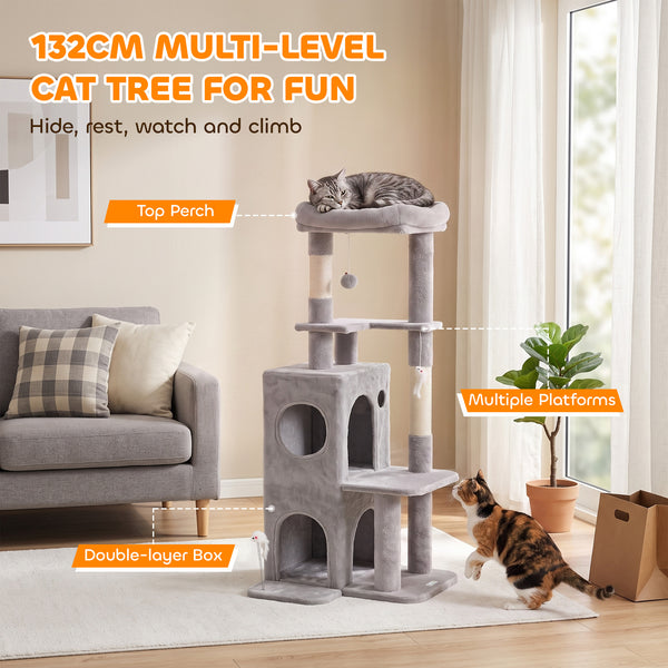 52-inch Cat Tree with Two-Tier Cat Condo, Light Gray