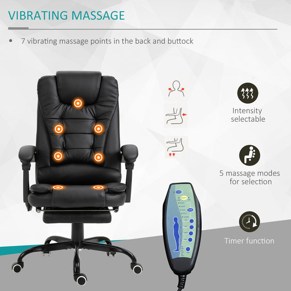 Reclining massage office chair with footrest, black