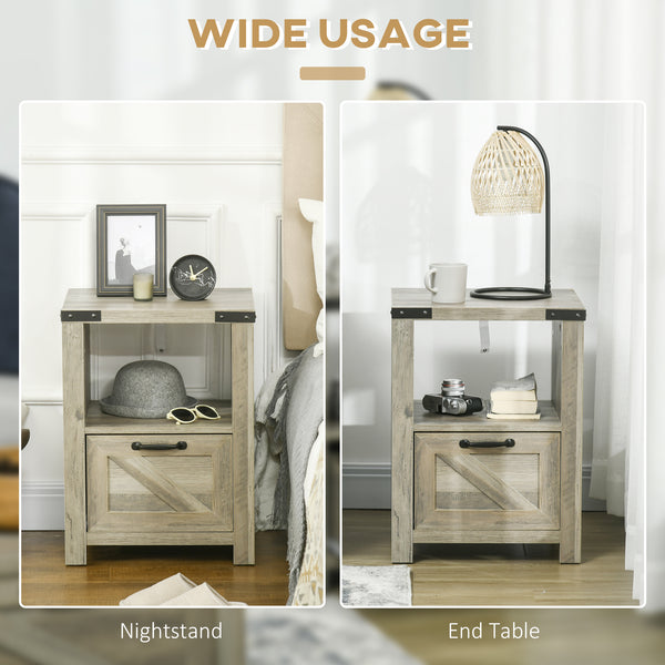 Farmhouse Style Side Table with Storage, Gray