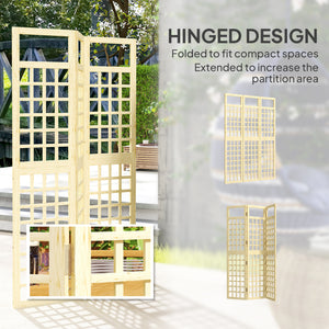 Three-panel outdoor screen in natural wood