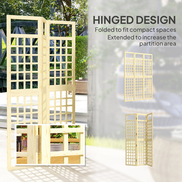 Three-panel outdoor screen in natural wood