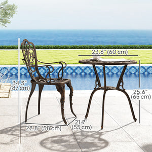 3-Piece Cast Aluminum Bistro Set with Umbrella Hole, Bronze