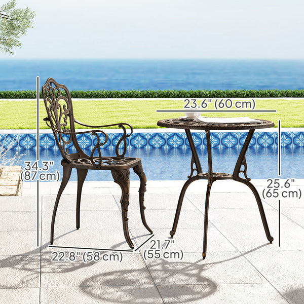 3-Piece Cast Aluminum Bistro Set with Umbrella Hole, Bronze