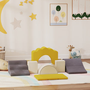 7-Piece Indoor Playground for Crawling, Sliding and Playing, Yellow