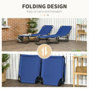 Set of 2 folding sun loungers with reclining backrests, blue 