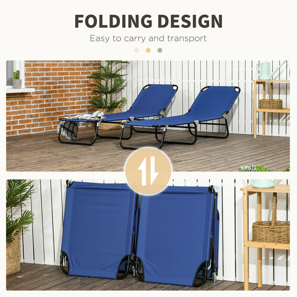 Set of 2 folding sun loungers with reclining backrests, blue 