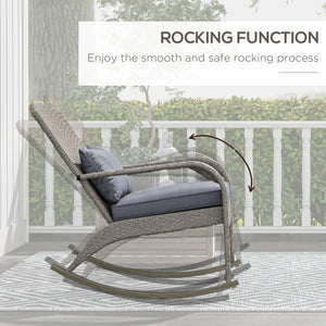 Outdoor Wicker Rocking Adirondack Chair with High Back and Seat Cushion, Gray