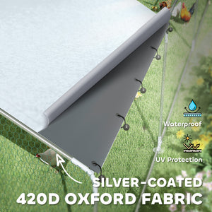 Large metal chicken coop with waterproof and UV-resistant cover