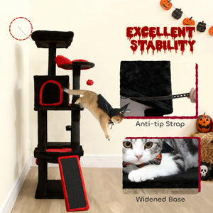 60" Tall Gothic Cat Tree with Coffin Bed, Scratching Posts &amp; Sisal Ramp, Black