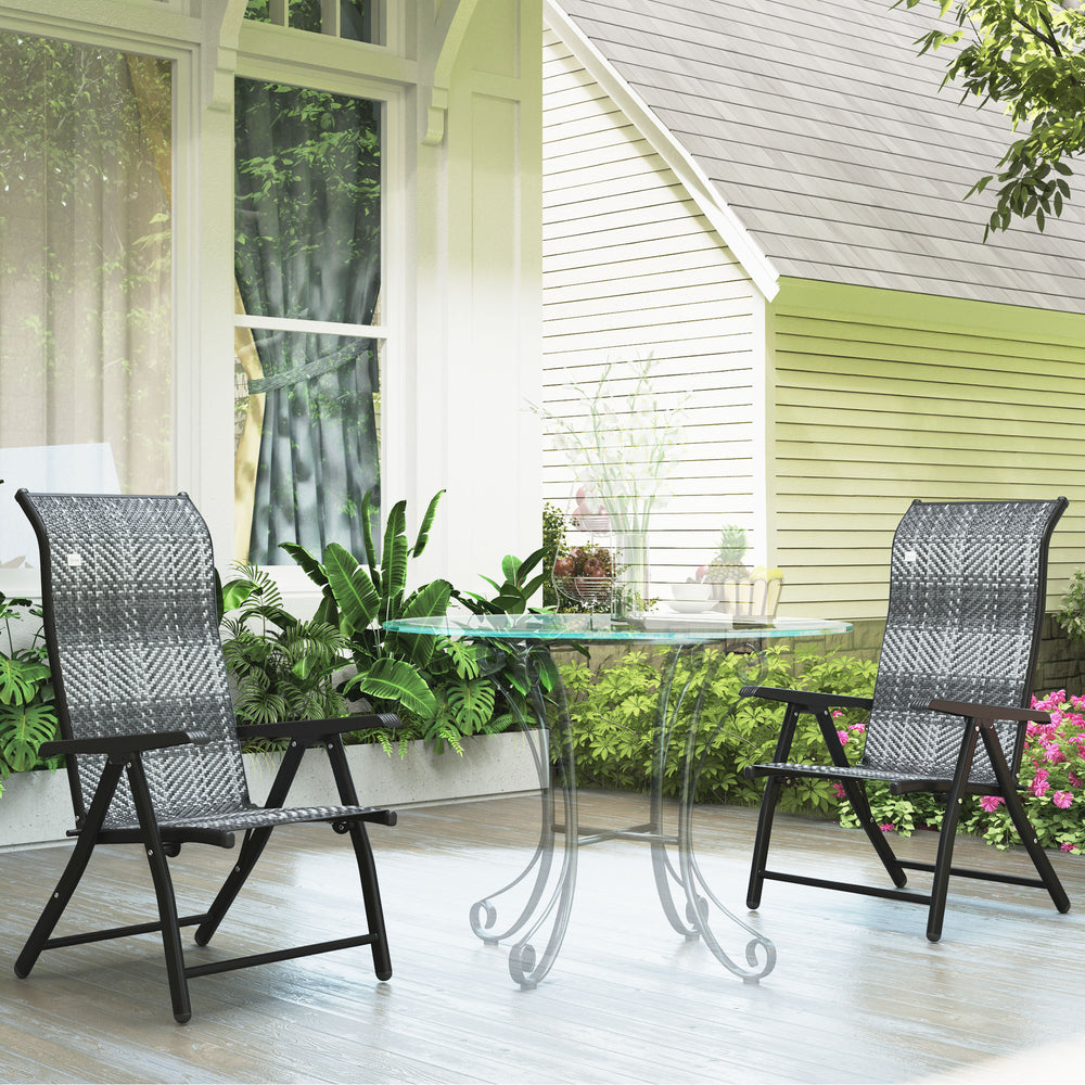 Set of 2 Outdoor Wicker Folding Chairs with Adjustable Backrest, Grey Melange