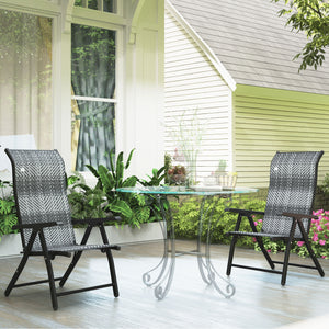 Set of 2 Outdoor Wicker Folding Chairs with Adjustable Backrest, Grey Melange