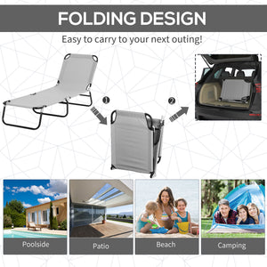 Folding and adjustable chaise longue with sunshade, white/grey 