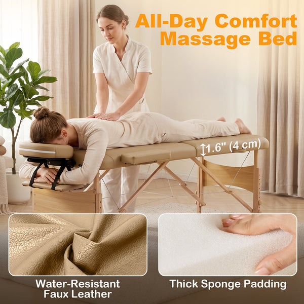 Professional 9-level adjustable folding massage table with accessories – Light brown