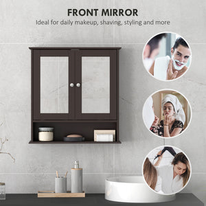 Medicine cabinet with mirror and double doors, dark brown