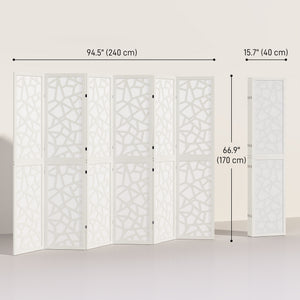 6-panel folding screen, 1.70 m, lightweight, geometric pattern, white